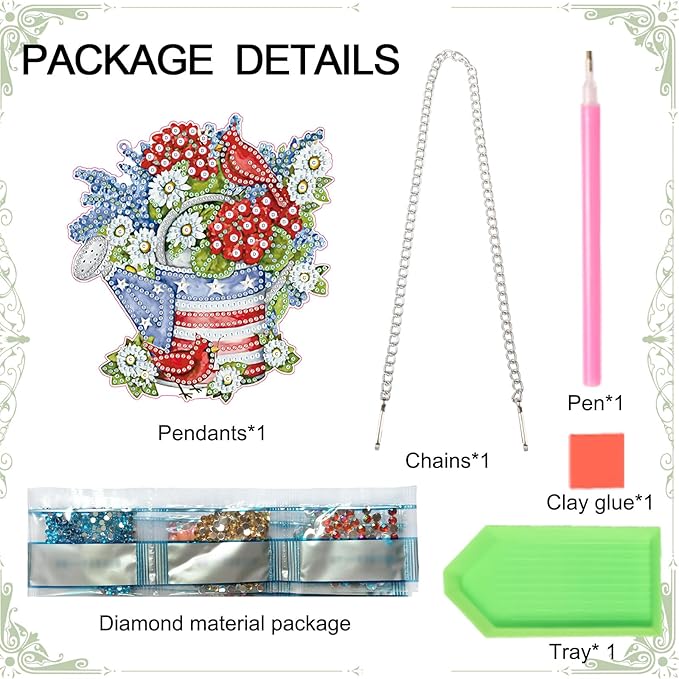 AiYuanzsh Independence Day Diamond Art Painting Hanging Pendant Kit Special Shaped Diamond Dots Art Acrylic Ornaments Flowers Cardinal Diamond Art Pendant for Adults Home Wall Window Decor Gift