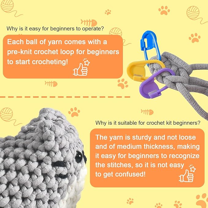 Zepiany Crochet Kit for Beginners, Crochet Cat Beginner Crochet Kit for Adults, Amigurumi Crochet Animals Cat Crafts Crochet Kits, Easy Knitting Kit Galentines Day Gifts