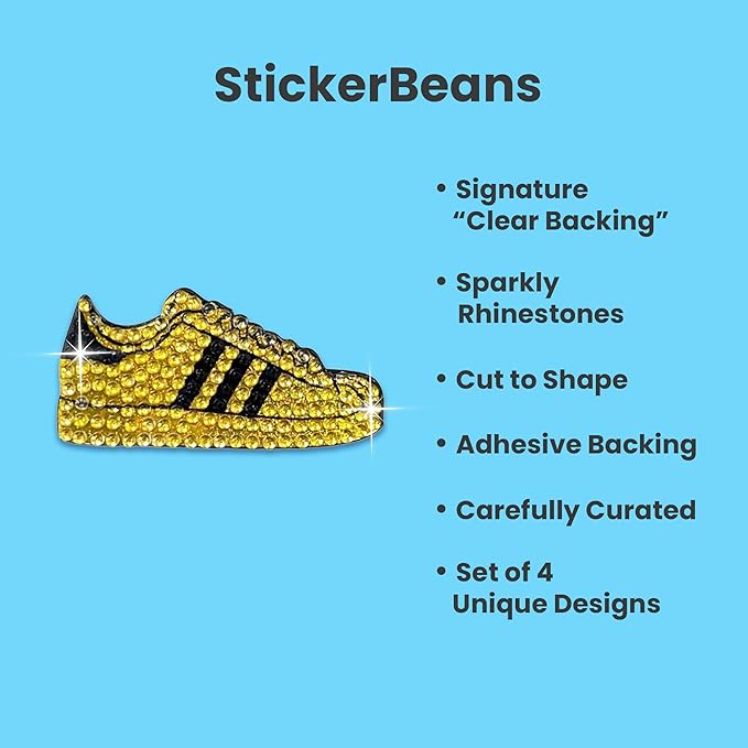 stickerbeans® rhinestone stickers - yellow spirit 4-pack, 2” x 2” each, unique sparkly cut-to-shape for collecting, trading, decorating laptops, phone cases, scrapbooks, for kids, teens, & adults