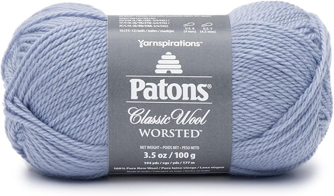 Patons Classic Wool Blue Fog Yarn - 5 Pack of 3.5oz/100g - Wool - 4 Medium - 210 Yards - Knitting/Crochet