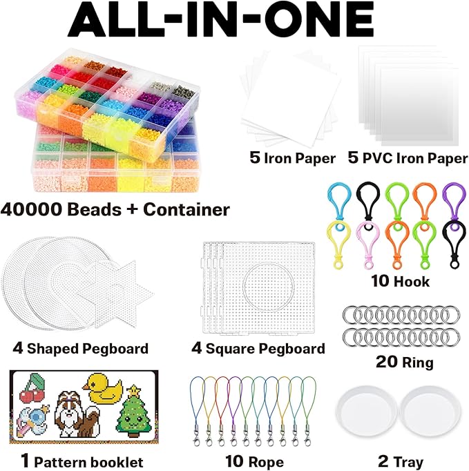 funzbo 40000 2.6mm mini size fuse beads set - 48 colors, christmas toys and crafts, arts and crafts, kids room decorations, christmas gifts for girls, boys, kids and teens (non standard size)