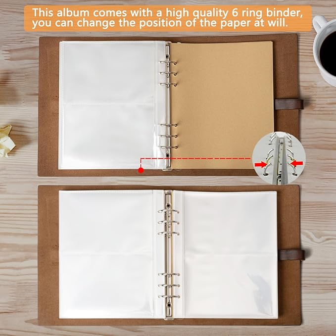 Photo Album 4x6 200 Photos, Genuine Leather Photo Albums with Writing Space with 30 Writing Paper, Travel Family Wedding Kids Graduation Ultrasound Baby Picture Album Scrapbook Photo Album（Flower）
