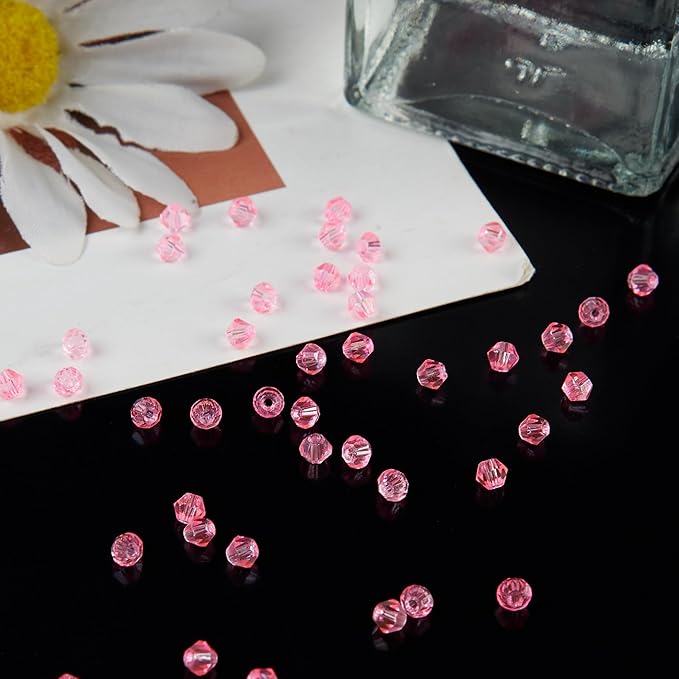 laopottbeads 1200pcs 3mm bicone crystal glass beads for jewelry making, sparkling mini beads for suncatchers, diy bracelets & craft projects (light rose red)