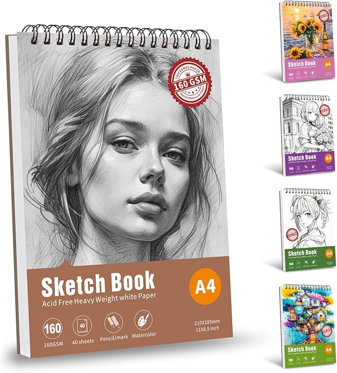 Thickened Mixed Media Sketchbook - Three Different Sizes, Drawing Paper Pad-108lb/160gsm, (Character Sketch, A4 (Large Size) 8.5X11.8 inch)
