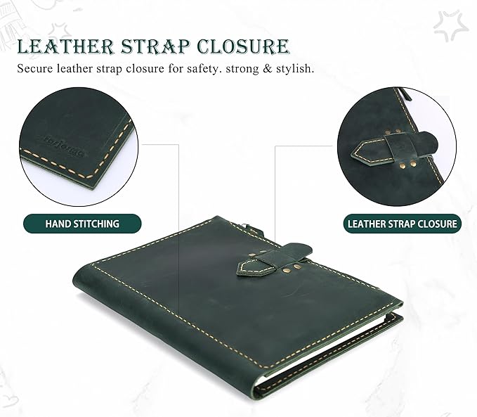Leather Sketchbook Cover for A4/9"x12" sketch pads - Handmade Genuine Leather Artist Case with Pencil Holder & Zipper Pocket, Professional Drawing Supplies (Green, 9"x12")
