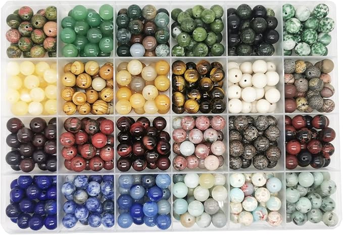 500pcs 8mm Natural Round Gemstone Beads Hole Size 1mm DIY Smooth Beads for Bracelet Necklace Earrings Jewelry Making,Box Packed (24 Material-4,8mm)