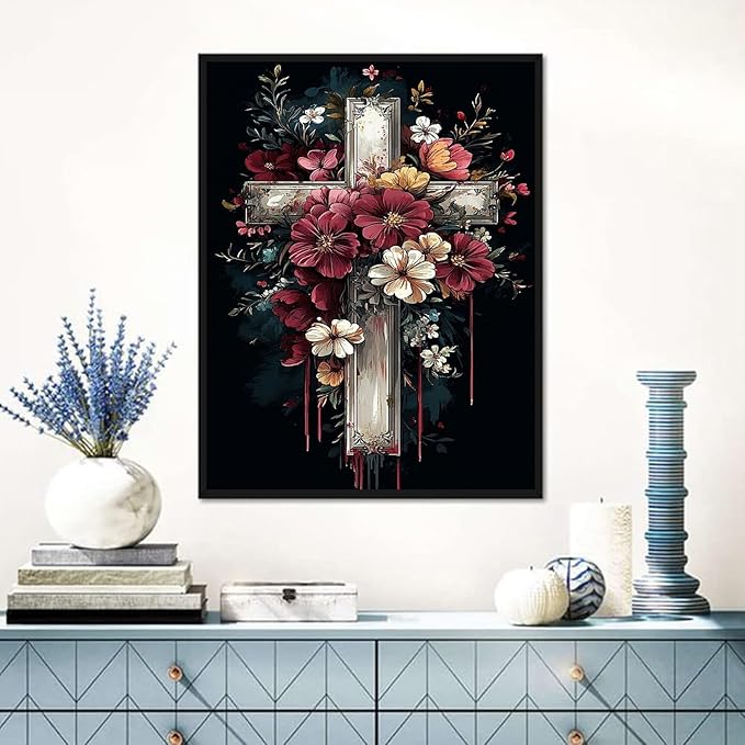 igoodom Cross Diamond Art Kits for Adults, Christian Diamond Painting Kit, Full Drill Round Religious Diamond Art Kits, DIY Gem Art and Crafts for Home Wall Decor Gift 12x16inch