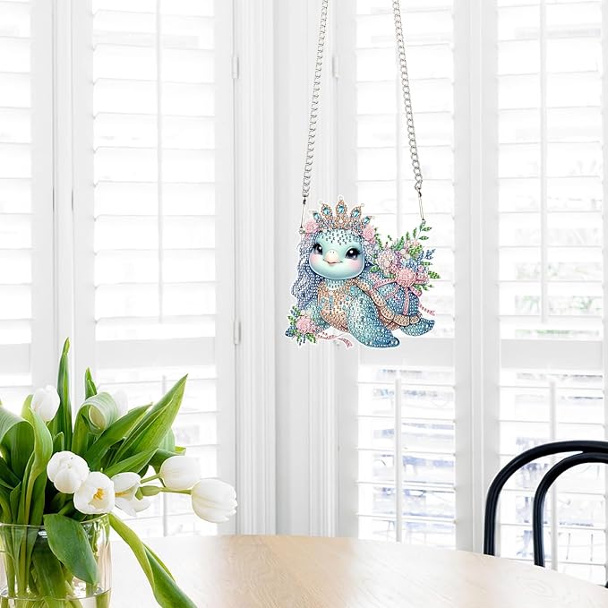 Tontut 5D DIY Diamond Art Painting Pendant kit, Crown Turtle Special Shape Hanging Crystal Window Pendant kit, Adult Gift Home Curtains, Yard Entrance Decoration