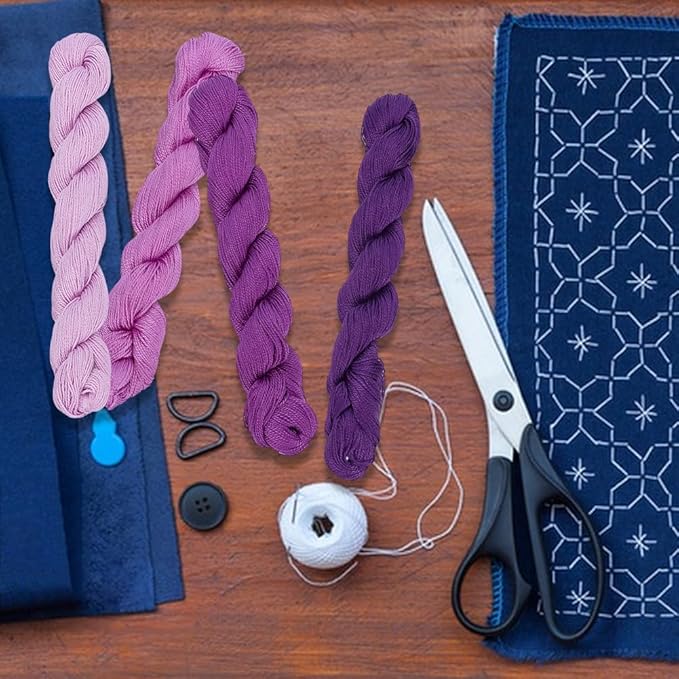 FREEBLOSS 4 Pcs Sashiko Thread Sashiko Skein 100M * 4 Colors Pure Cotton Embroidery Thread Japanese Sewing Threads Quilting and Embroidery Kit Supplies, Purple