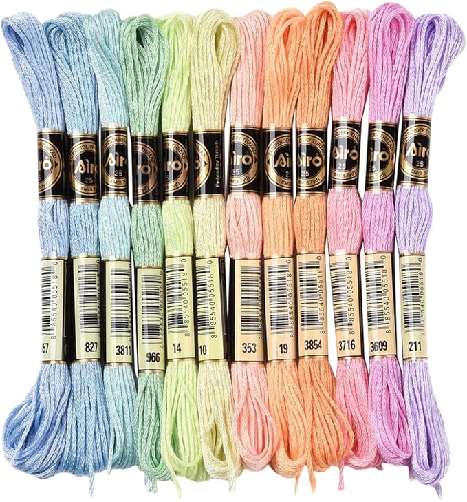 12 Skeins 105 Yards Embroidery Floss Cross Stitch Threads 6 Ply Variegated Macaroon Friendship Bracelet String Floss Threads Bulk for Jewelry Making Bracelet Knitting Stitching Craft Supply