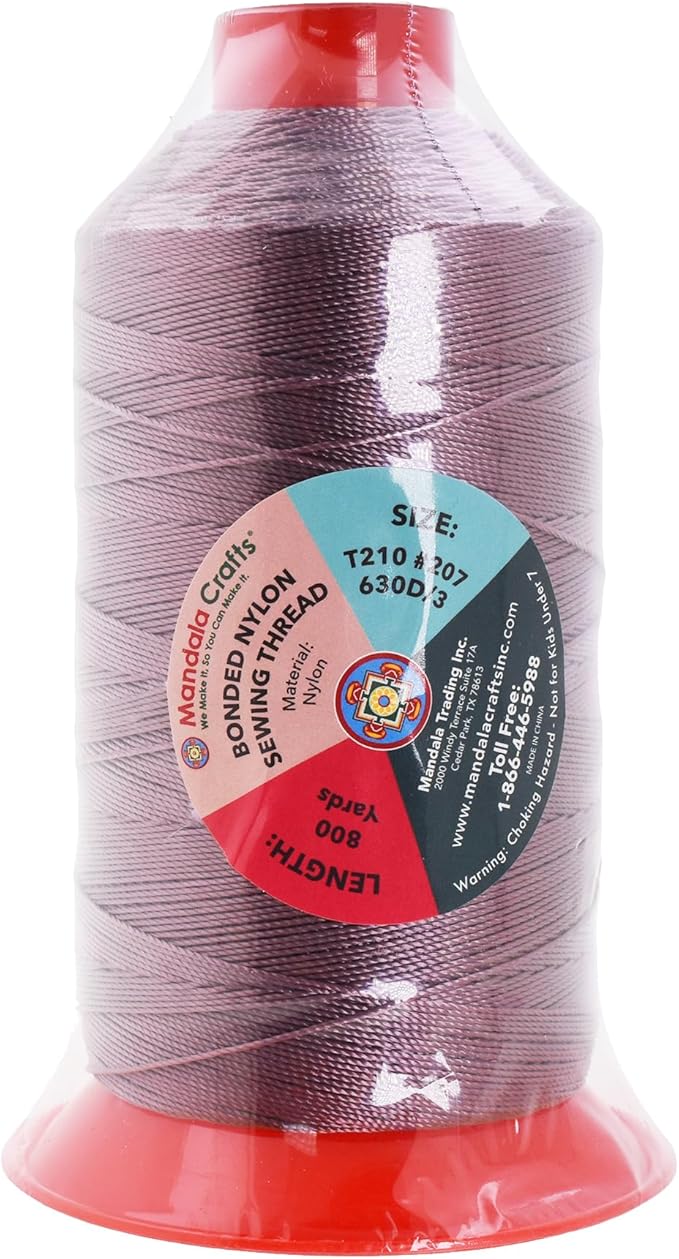 Mandala Crafts Size 207 630D T210 Bonded Nylon Thread - Mauve 800 YDs Tex 210 Heavy Duty Sewing Threads for Leather, Jeans, Weaving, Outdoor Marine Upholstery