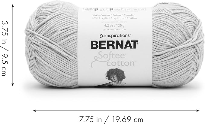 Bernat Softee Cotton Clear White Yarn - 3 Pack of 120g/4.25oz - Nylon - 3 DK (Light) - 254 Yards - Knitting, Crocheting & Crafts