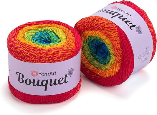 Yarn Art Bouquet Pure Cotton Yarn - 546 yds 8.80 Oz Multicolor Marbled Cotton Yarn - Rainbow Crochet for All Season Projects -%100 Cotton Fine(3) - Yarn (1 Skein) (725)