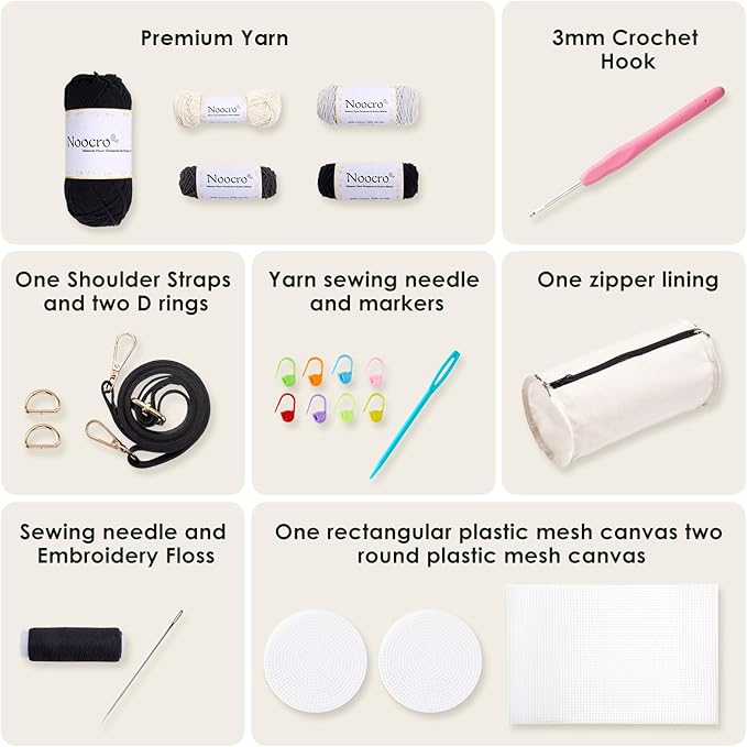 Noocro Crochet Kit for Cylindrical Bucket Bag, Purse, Complete DIY Kit with Detailed Instructions, Video Tutorials, for Beginners with Basic Crochet Knowledge or Intermediate and Advanced Crocheters