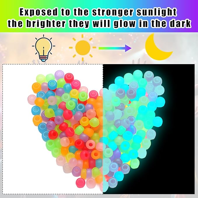 Landical 564 Pcs Glow Beads Keychain Making Kit DIY Glow in The Dark Key Chain Craft Adjustable Letter Bead Charm Neon Theme Party Favor Gift Backpack Accessories Holiday Decoration(Adorable Color)
