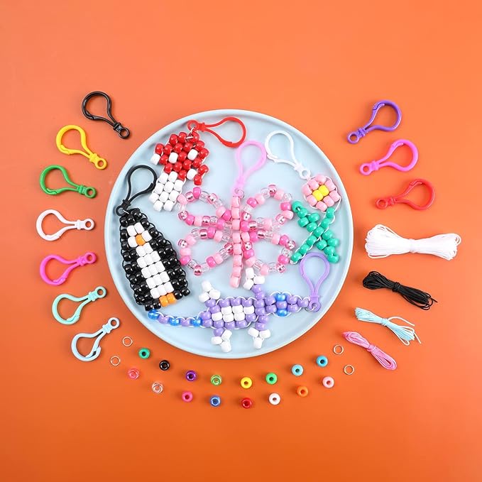 Happy Makers Bead Pets, Pony Beads Multicolor Animals Keychain Making Kit with Instruction, Keyring & Key Clasp, Ultimate Bead Pets Keychain, Art Craft for Beginners