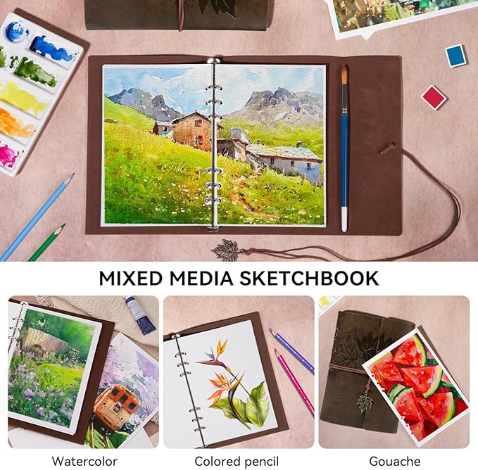 Lightwish Watercolor Sketchbook,100% Cotton Acid Free Watercolor Journal,300gsm/140lb Cold Press Watercolor Paper for Artists,Adults,Students,20 Sheets,9.25 * 6.3 Inches