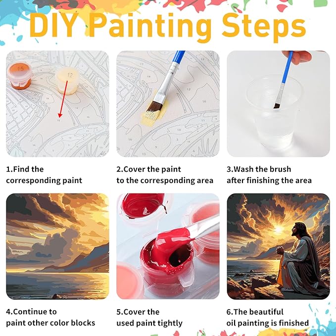 Paint by Numbers Kit for Adults, Jesus Paint by Numbers Kit for Adults Beginners, DIY Acrylic Painting on Canvas for Home Wall Art Decor(16x16Inch