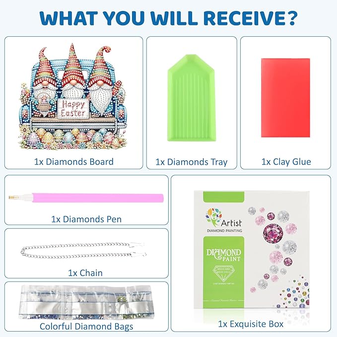 MEIYUDA Gnomes Diamond Art Hanging Kits for Adult, Easter Eggs Diamond Painting Hanging Kits Ornaments, DIY Happy Easter Special Shaped Rhinestone Window Pendants kit for Home Garden Wall Decor Gift