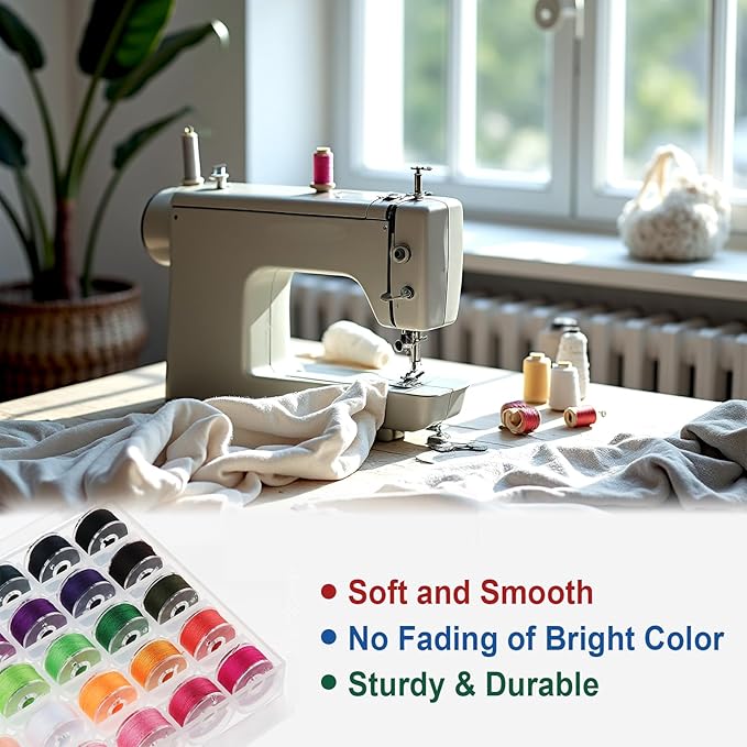50Colors Sewing Bobbins Thread with Bobbin Box, SizeA Class15 PrewoundBobbin Thread for Sewing Machine,PolyesterThread Compatible with Singer/Brother/Janome/Embroidery Machine