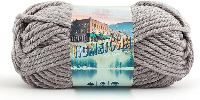 Lion Brand Yarn Hometown Yarn, Super-Bulky Yarn for Knitting, Crocheting, and Crafting, 1 Pack, Gray