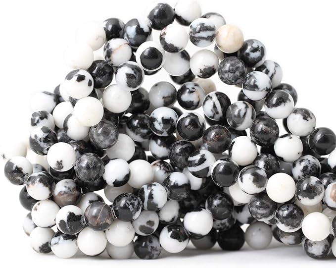 cheavian 45pcs 8mm natural black white zebra jasper gemstone round loose beads crystal energy stone for diy jewelry making 1 strand 15"