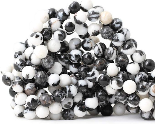 cheavian 45pcs 8mm natural black white zebra jasper gemstone round loose beads crystal energy stone for diy jewelry making 1 strand 15"