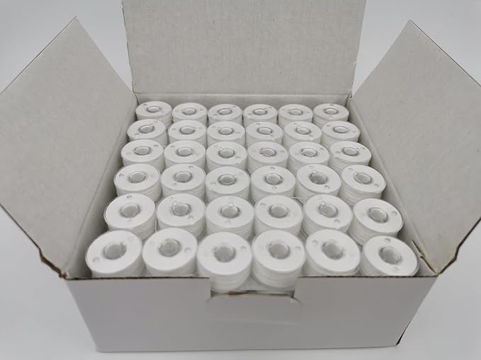 Doublelin Prewound Bobbins APW-60S2, Size A/Style A/Class 15 / SA156 / Size 11.5, Plastic Sided, 60S/2 Spun Polyester, White, 144 pcs – for Sewing & Embroidery Machines
