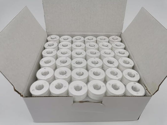 Doublelin Prewound Bobbins APW-60S2, Size A/Style A/Class 15 / SA156 / Size 11.5, Plastic Sided, 60S/2 Spun Polyester, White, 144 pcs – for Sewing & Embroidery Machines