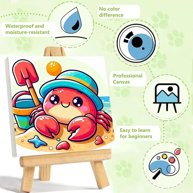 Reivworl Paint by Numbers Kit for Kids with Frame and Easel, Crab Paint by Number for Kids Age 6-8-12, Paint by Numbers Kits for Gifts and Home Decor - 8X8Inch