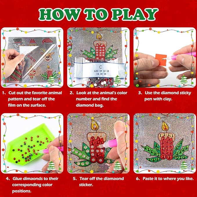 Labeol Diamond Art Kits for Kids Boys and Girls Ages 6-8-10-12 Easy to DIY Creative Diamond Art Sticker Craft by Numbers Kits for Kids and Adult Beginners (Christmas)