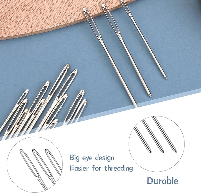 48Pcs Plastic Large Eye Sewing Needles Set,15PCS Large-Eye Blunt Needles,Yarn Needle,10 Knitting Stitch Markers with Box, Needle Threader for Knitting Crochet