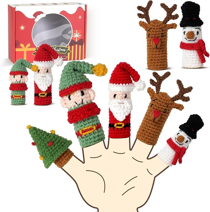 Crochet Set - Beginner Friendly Crochet Set with Step by Step Teaching Videos and Crochet Pattern Manuals (Christmas Finger cots)