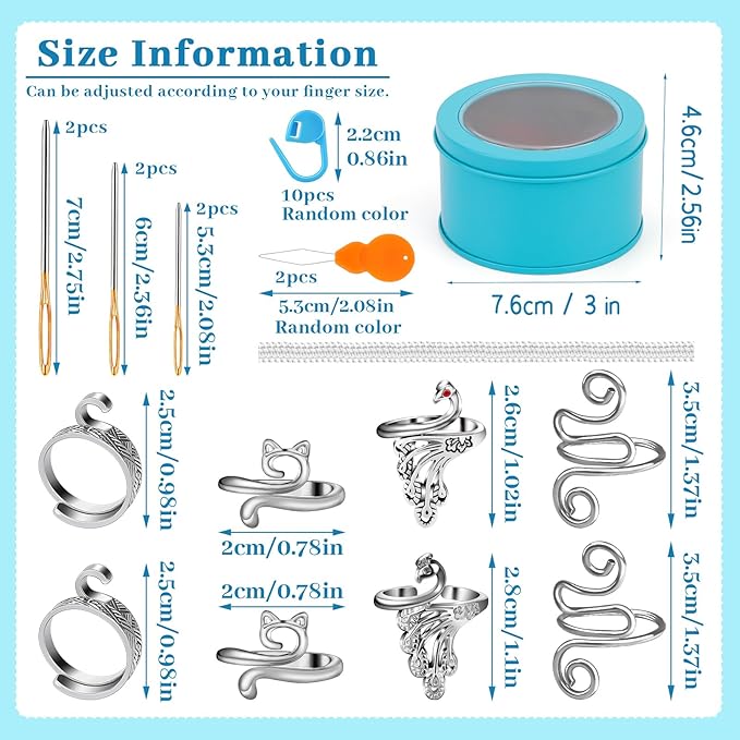 8 Pcs Crochet Ring, Adjustable Crochet Ring for Finger, Tension Rings Cat Yarn Guide Yarn Knitting Thimble, Faster Knitting Crocheting Accessories for Mother Grandma