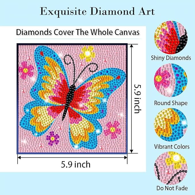 PERFECTSIGHT Cute 5D Diamond Art Kits with Wooden Frame, Kawaii DIY Painting Art for Adults Teen, Diamond Arts and Crafts Sets, Big Gem Full Drill Diamond Dots for Women Beginners (Pink Butterfly)