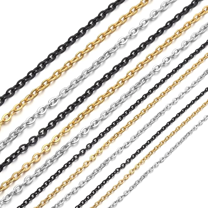 Topacket 33Feet 18K Gold Stainless Steel Necklace Chains Cable Link Chains for Jewelry Making DIY Craft Kit with Lobster Clasps Jump Rings