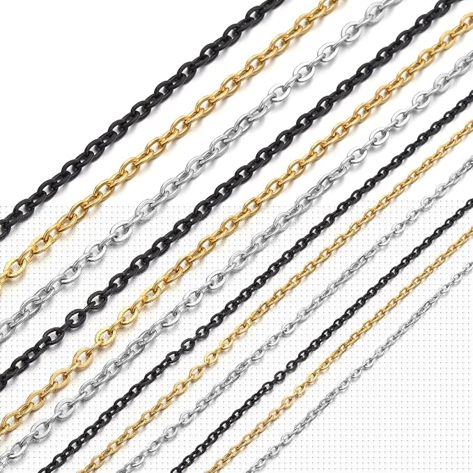 Topacket 33Feet Black Stainless Steel Necklace Chains Cable Link Chains for Jewelry Making DIY Craft Kit with Lobster Clasps Jump Rings