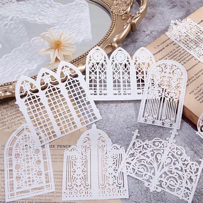 Diuhofart Vintage Scrapbook Embellishments Paper Cutout Lace for Scrapbooking Supplies, 40 Pcs Large Decorative Paper for DIY Craft Wedding Album, Junk Journals, Card Making