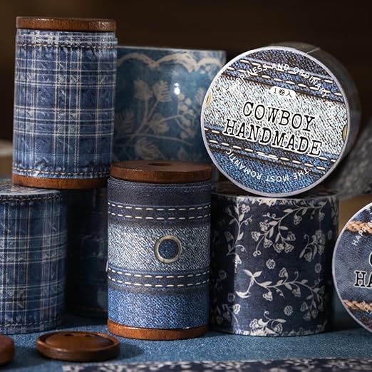 PET Washi Tape Stickers for Journaling Supplies, Decorative Denim Themed Journal Tape Stickers for Scrapbooking,Journaling, Junk Journal Supplies,Planer,Letters,Water Bottles (Denim)