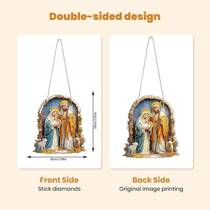 MXJSUA Diamond Art Hanging Kits for Adults Beginners, DIY Acrylic 5D Special Shaped Crystal Diamond Gem Art Painting Hanging Ornament for Home Wall Decor and Gift Nativity Jesus