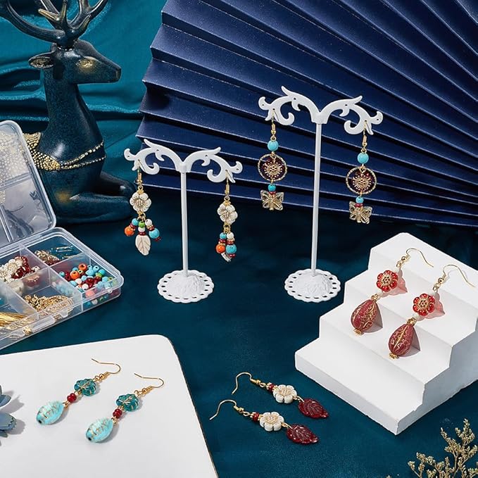 SUNNYCLUE 1 Box DIY 10 Pairs Boho Earring Making Kit Turquoise Charms Baroque Style Tibetan Gold Plating Metal Enlaced Spring Leaves Clear Flower Butterfly Charms for Jewelry Making Kits Women Adults