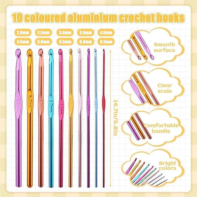 IMZAY 54 Pcs Crochet Hooks Set, 0.6mm-6.5mm Crochet Needles for Yarn Crochet Kits for Beginners, Ergonomic Crochet Hooks with Knitting Accessories, Crochet Supplies, Knitting Needles for Crocheters