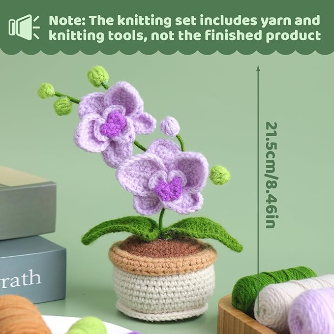 kgxulr Crochet Kit for Beginners,Butterfly Orchid Crochet Kit Beginner Crochet Starter Kit for Complete Beginners Adults, Crocheting Knitting Kit with Step-by-Step Video Tutorials(Butterfly Orchid)