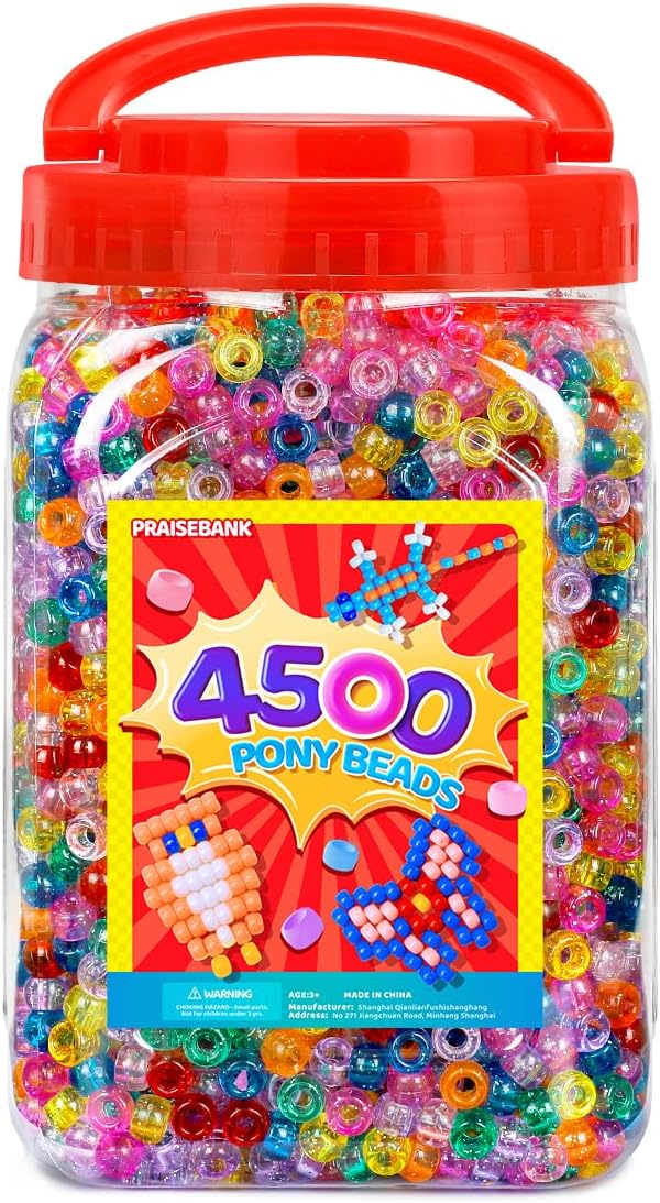 praisebank pony beads, 4500pcs 6x9mm, wholesale beads, bracelets jewelry making, arts & crafts(glitter)