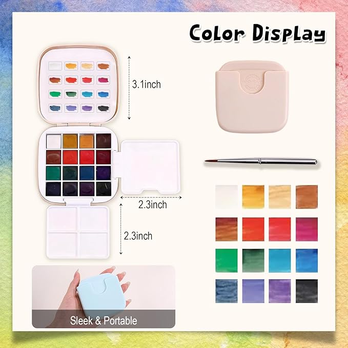 Mini Travel Watercolor Paint Set - Small Pocket Water Colors Paint Set with 16 Colors, Sketchbook, Brush, Clip, Portable Painting Art Kit for Adult, Beginners, Artists & Painting Enthusiasts