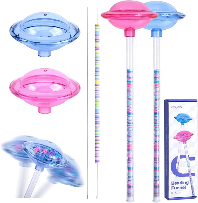 Caydo 2 Pack Bead Funnel for Clay Beads Bracelet Making, Bead Spinner Maker Kit with Graduated Scale for Polymer Clay Beads with Transparent Tube, Clip and Beading Needle, Adults DIY Craft Supplies