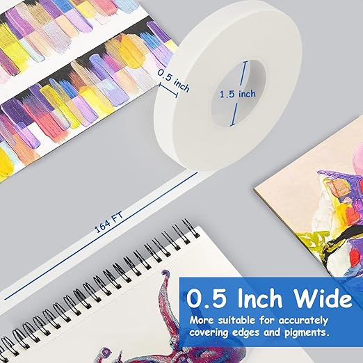 Artist Tape, White Art Tape for Watercolor Paper, Medium Tack Masking Drafting Tape for Painting Canvas Framing, Acid-Free, 0.5in x 164FT Long