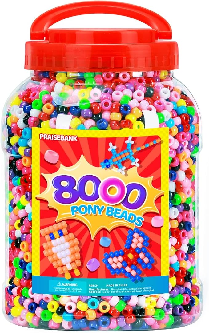 praisebank pony beads, 8000pcs 6x9mm, wholesale beads, bracelets jewelry making, arts & crafts(multi-colored)