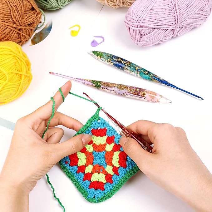 KOKNIT Ergonomic Crochet Hooks Set - 3 Sizes with Floral Resin Handles for Arthritis & Beginners, Comfort Grip for Hand Pain, Extended Soft Handle Design (Multicolor, 2-2.5-3mm)