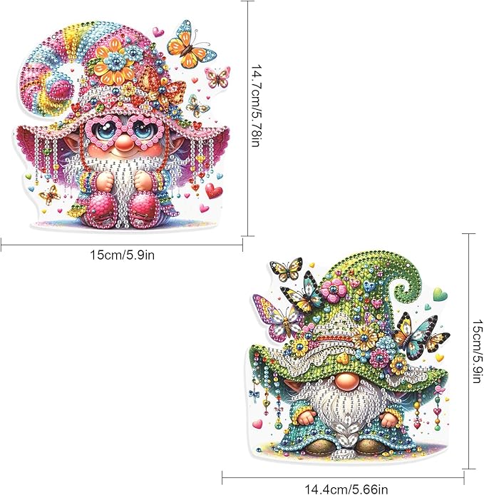JISHSHAY 2 PCS Diamond Painting Pendant Gnome Diamond Art Wind Chimes Special Shaped Diamond Painting Diamond Art Dwarf Diamond Painting Hanging Diamond Art Window Clings for Window Wall Door Decor